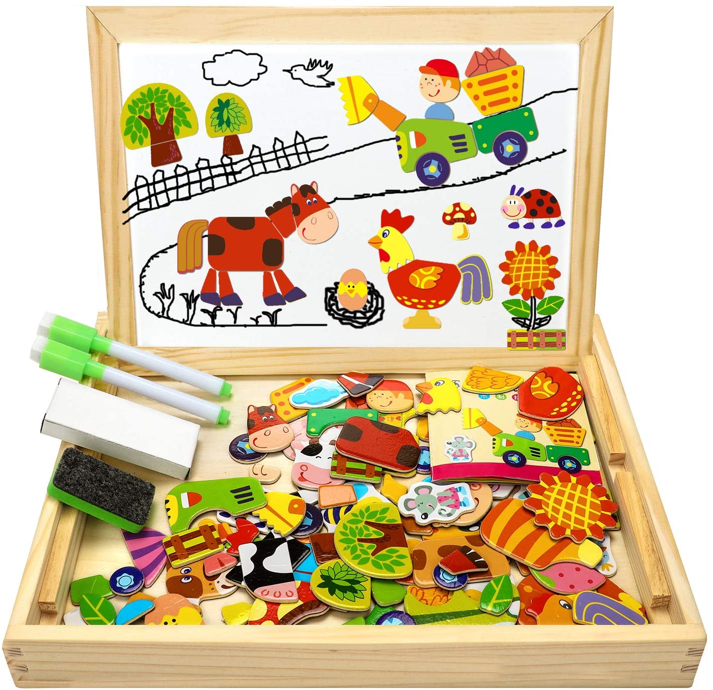 Kinder Steckpuzzel Motorik Lern Spielzeug Magnets Holz Tafel Stift Kreiden Babys 