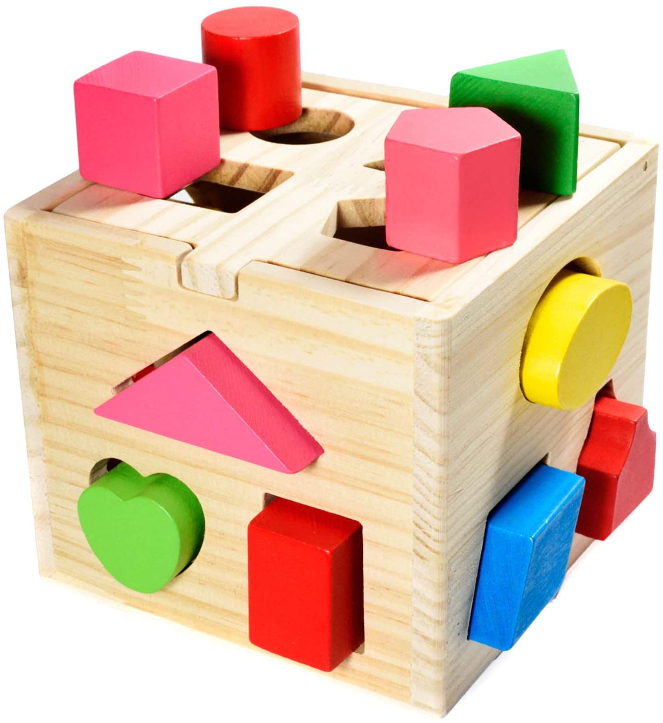 Bus Form Steckwürfel aus Holz Steckbox Steckspiel Montessori Sortierung 
